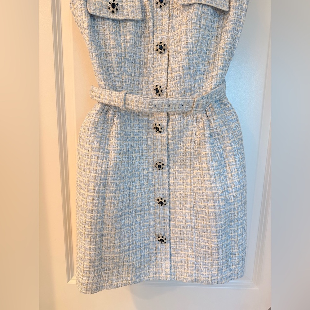 NWOT SELF-PORTRAIT BLUE BOUCLE SLEEVELESS MINI DRESS - Picture 11 of 16